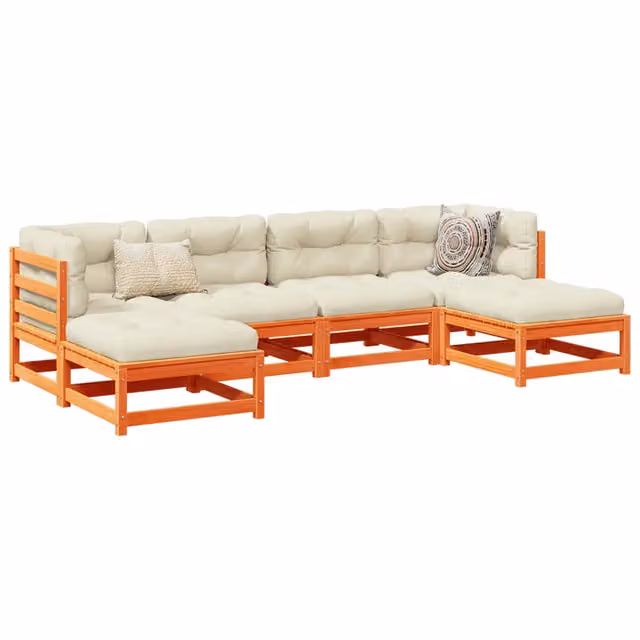Set Divani Giardino 6pz con Cuscini Marrone Cera Massello Pino 3295819