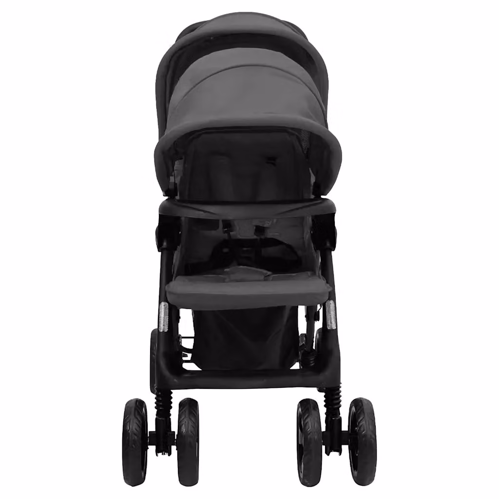 Passeggino Gemellare a Tandem Pieghevole e Convertible Kombi vidaXL in Grigio e Nero con Struttura in Acciaio – 2