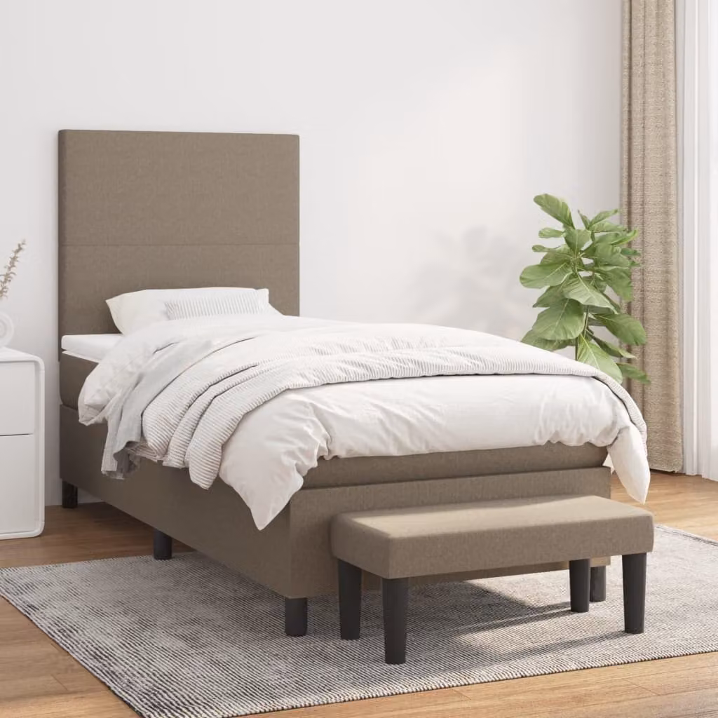 vidaXL Letto Ibrido con Giroletto a Molle e Materasso in Tessuto Beige e Bianco L: 100 cm, H: 203 cm, P: 128 cm – 1