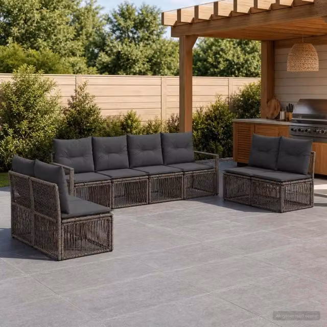 Set Divano da Giardino a Forma a U vidaXL in Polyrattan Grigio con 8 Posti e Cuscini Inclusi – 1