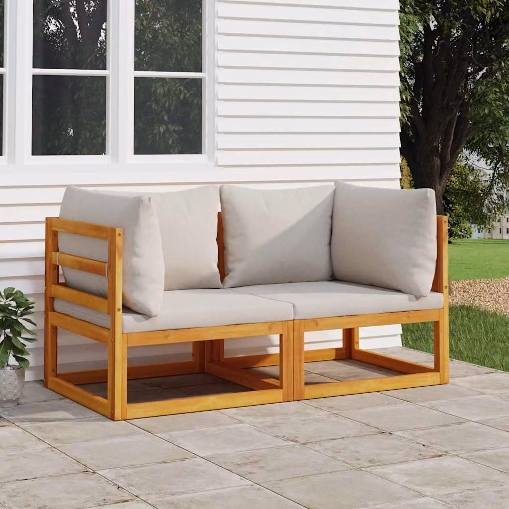 Divano Angolare Modulare da Giardino vidaXL in Legno di Acacia e Tessuto Grigio con Cuscini Inclusi