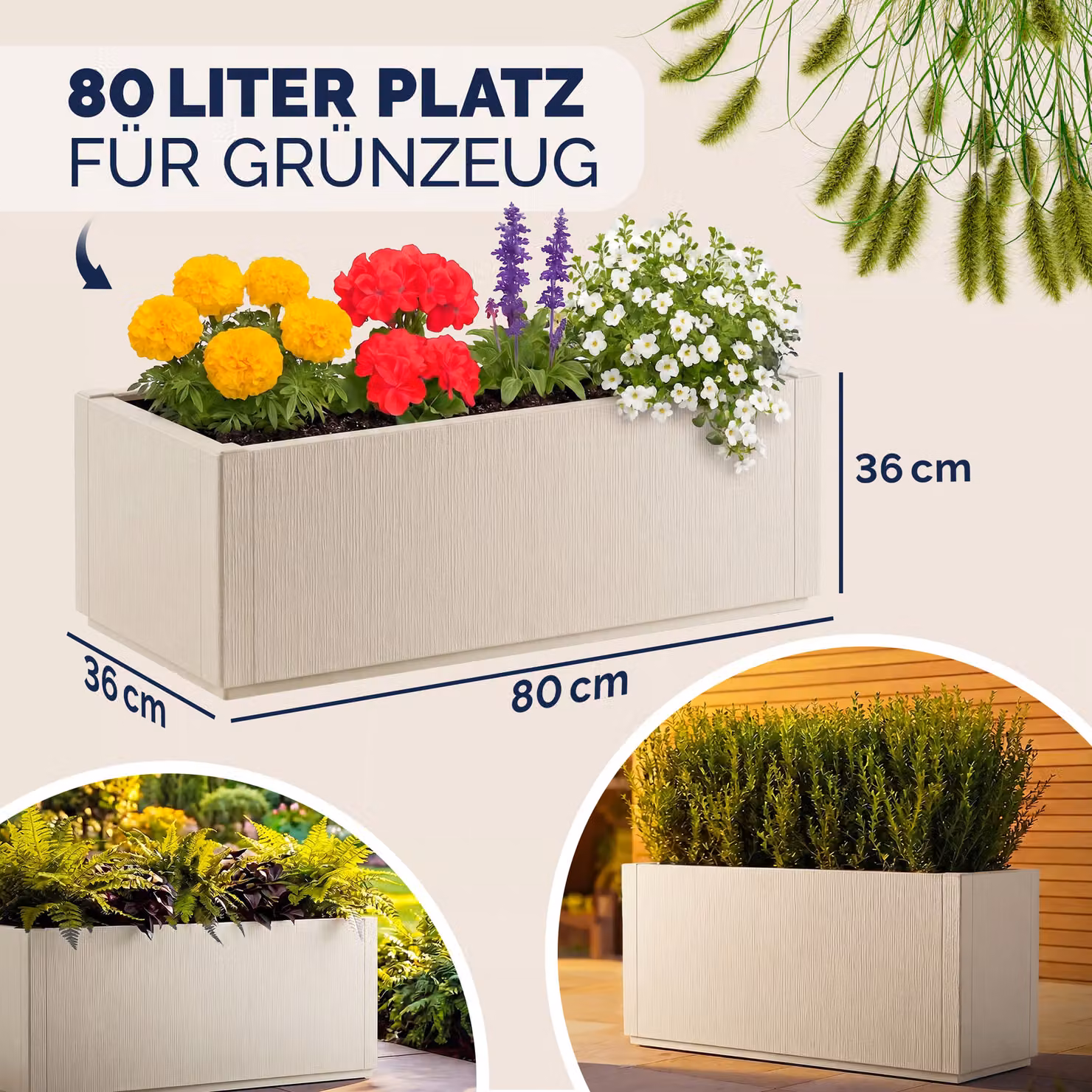 Vaso da fiori tub CASARIA bianco o antracite in plastica, H 80 x L 36 x P 36 cm – 2