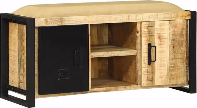 Panchina porta scarpe con armadio in legno di mango stile industrial vidaXL, marrone, L: 110 cm, P: 35 cm, H: 50 cm – 1