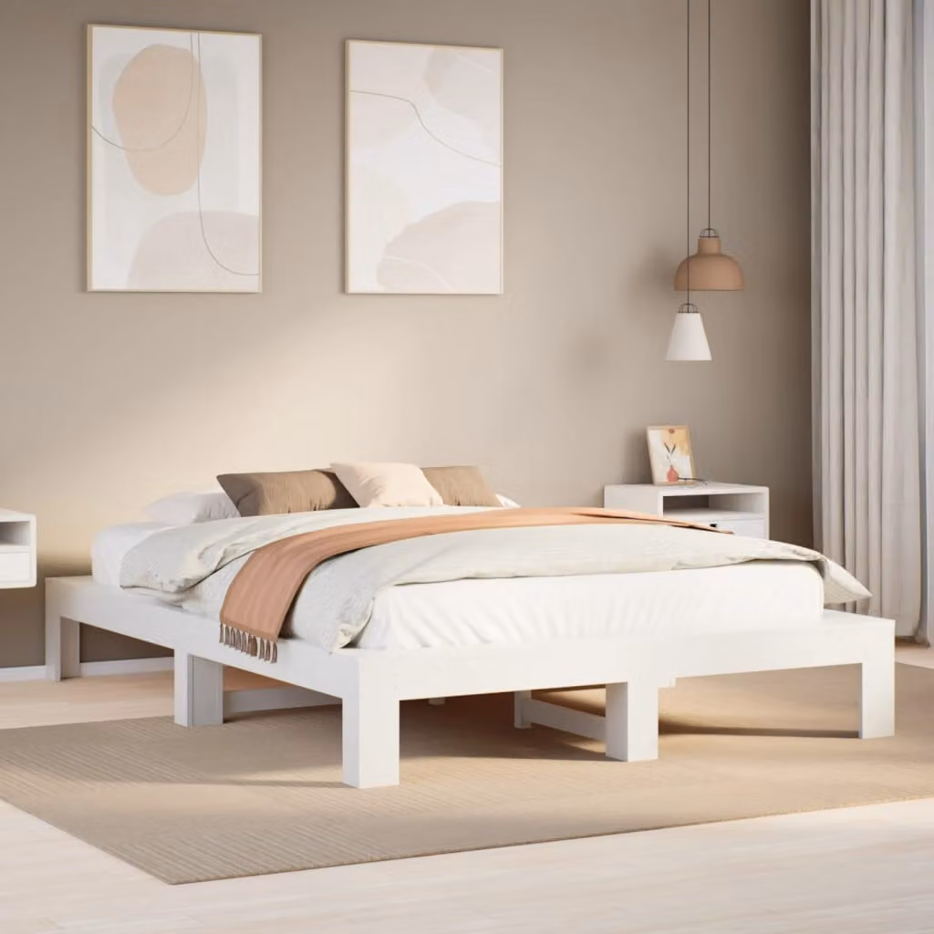 Letto senza materasso vidaXL in legno massello di pino bianco con doghe piatte fisse L 140 cm x P 200 cm