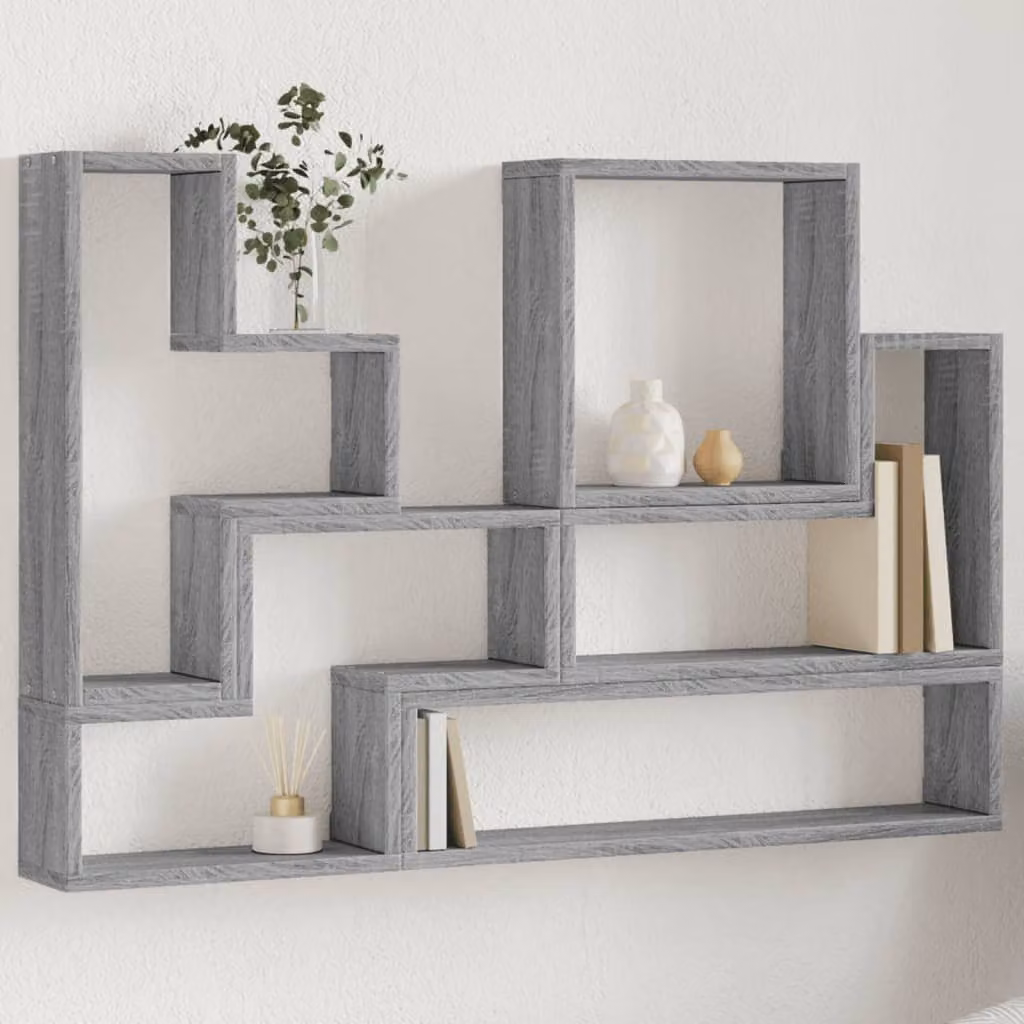 Mensola a muro moderna vidaXL in legno e MDF, colore grigio, L: 96 cm, P: 12 cm, H: 64 cm
