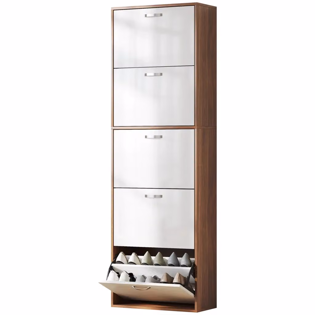 Scarpiera Xylo a 5 Ante Bicolore Bianco e Marrone Scuro Effetto Legno L: 189 cm, P: 28 cm, H: 28 cm – 2