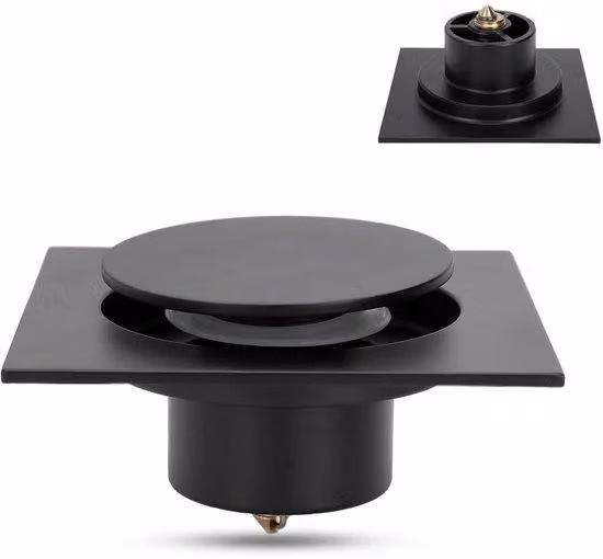 Allecto - Scarico doccia a filo pavimento - Resistente agli odori - Scarico a scomparsa - Nero - Guarnizione in silicone - Efficiente scarico dell'acqua - Adatto per...