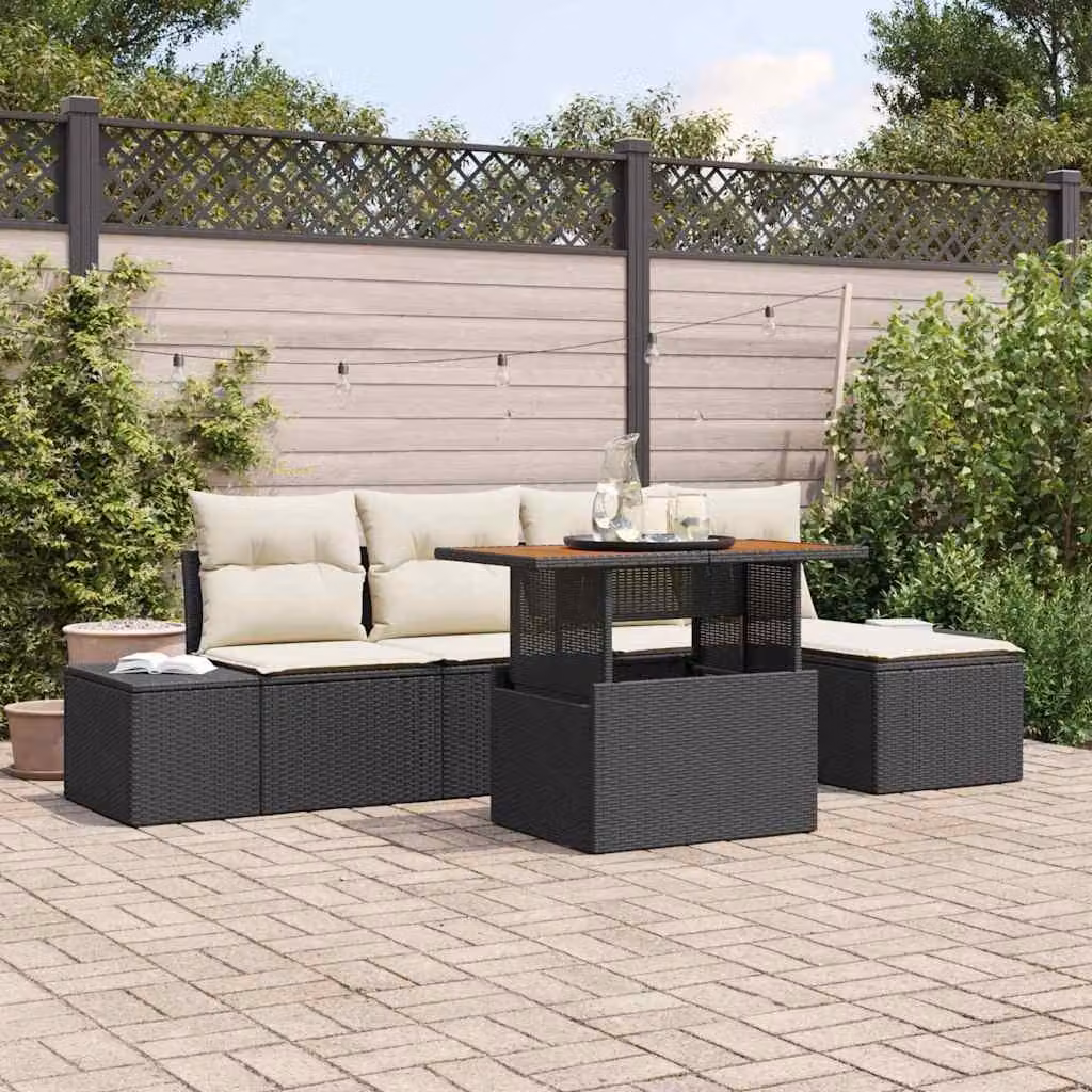 Maison Exclusive - Set da giardino composto da 6 pezzi, divano in rattan sintetico nero