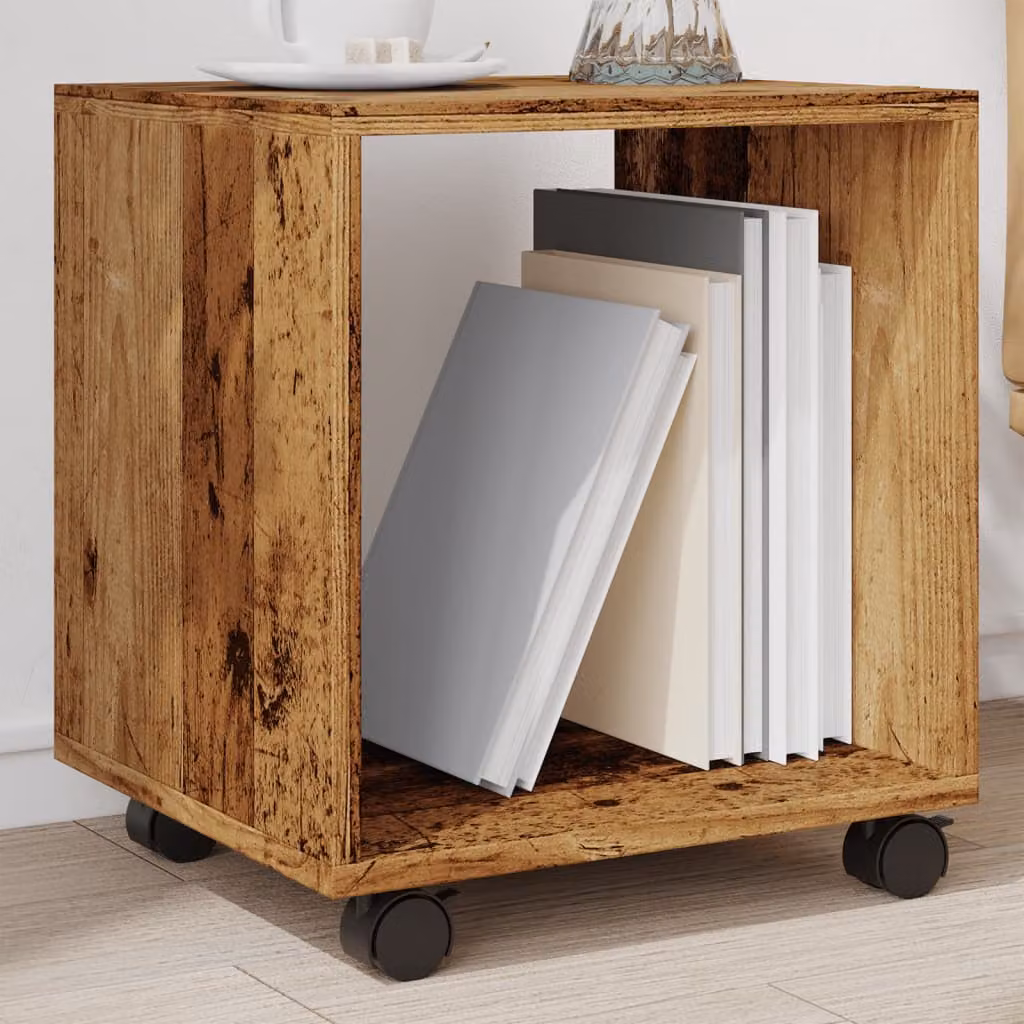 Mobiletto con Ruote vidaXL in Legno Antico Marrone L/P/H: 37 x 33 x 42,5 cm
