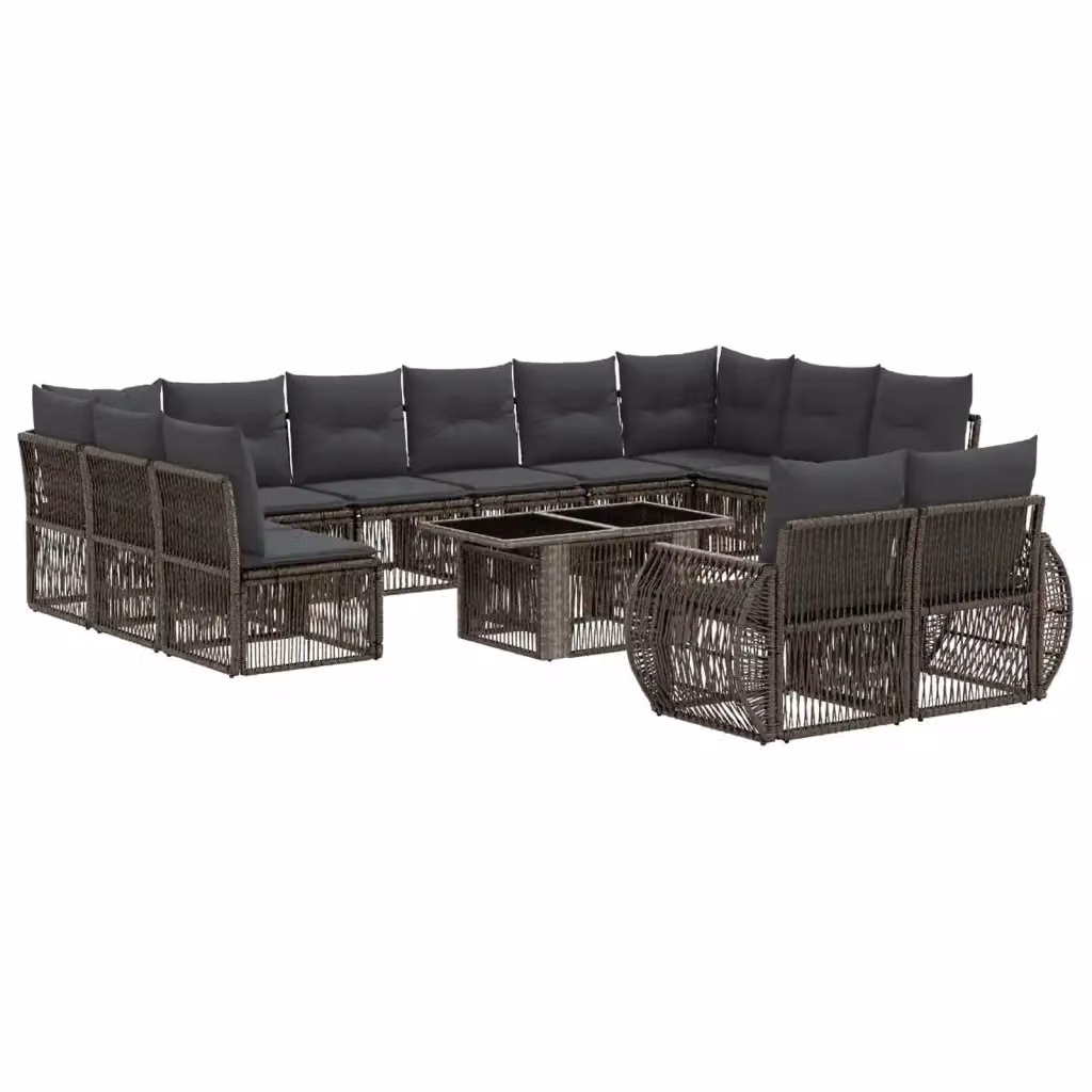 Set Divano da Giardino vidaXL a forma a U in Polyrattan con Cuscini, Grigio e Antracite – 2