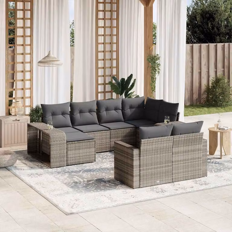 vidaXL Set Divano da Giardino 10 Pezzi in Polyrattan con Cuscini Grigio Chiaro
