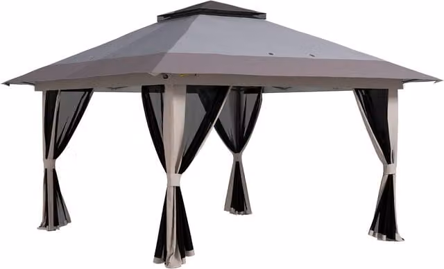 Tenda Pieghevole Pop-up Outsunny con Altezza Regolabile, Protezione UV50+, Doppio Tetto e Zanzariere, L/P/H: 4 x 4 x 2,8 m, Grigio Chiaro – 1