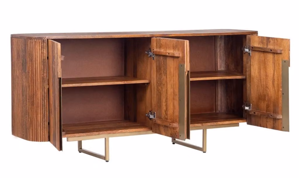 Credenza moderna Vilas con 4 ante in legno di mango e finitura laccata marrone L: 160 cm, P: 40 cm, H: 75 cm – 2