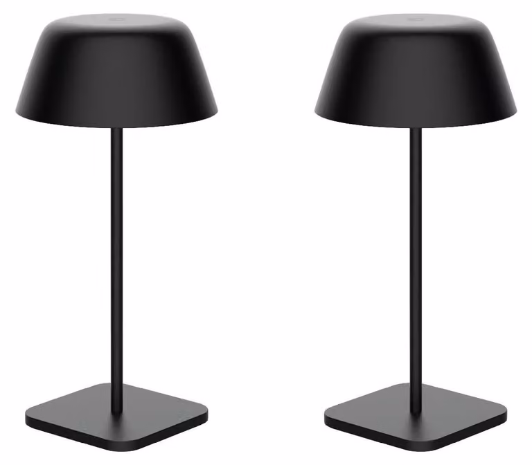 Luxus Europe - Lampada da tavolo Paros - Set da 2 pezzi, colore nero - Lampada da tavolo senza fili, adatta per interni ed esterni – Ricaricabile