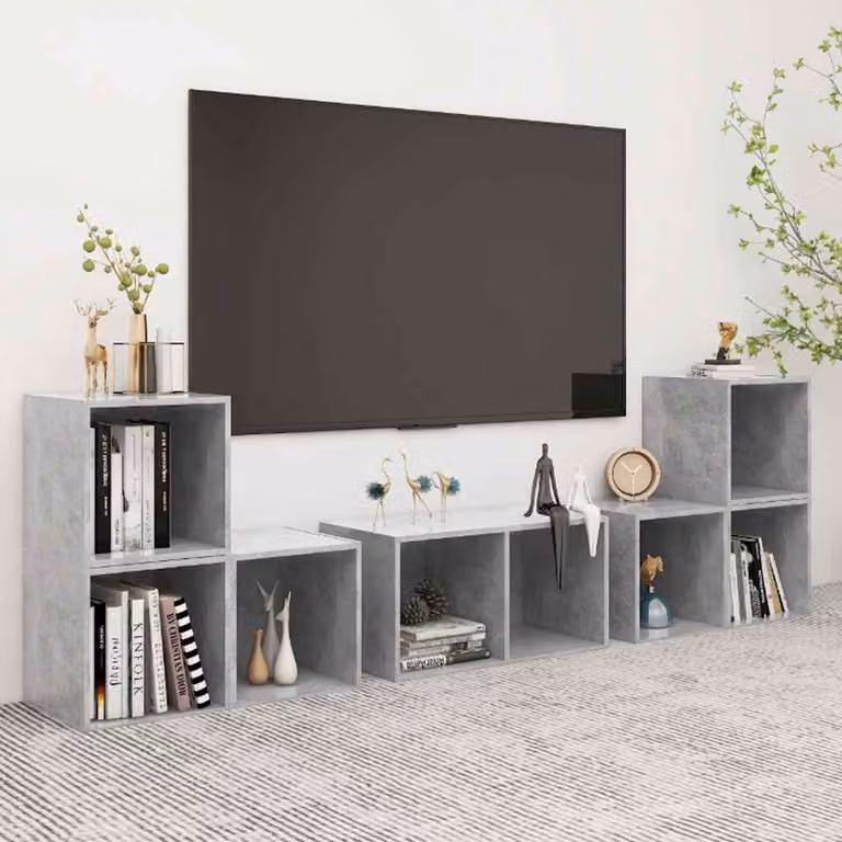 Set Mobile TV vidaXL da 6 pezzi in legno e MDF Grigio Cemento con design moderno per il tuo soggiorno