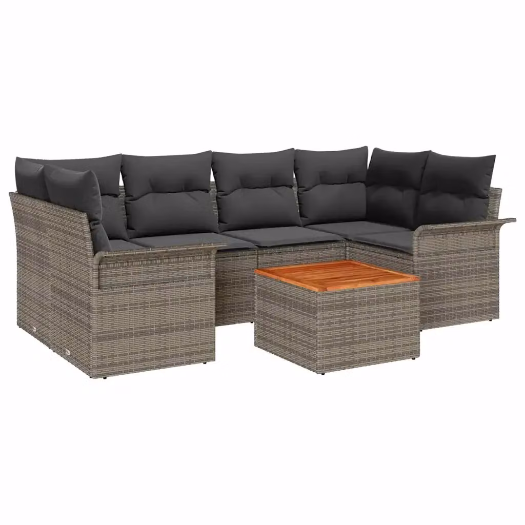Set Divano da Giardino vidaXL 7 Pezzi in Polyrattan Grigio con Cuscini e Tavolino – 2