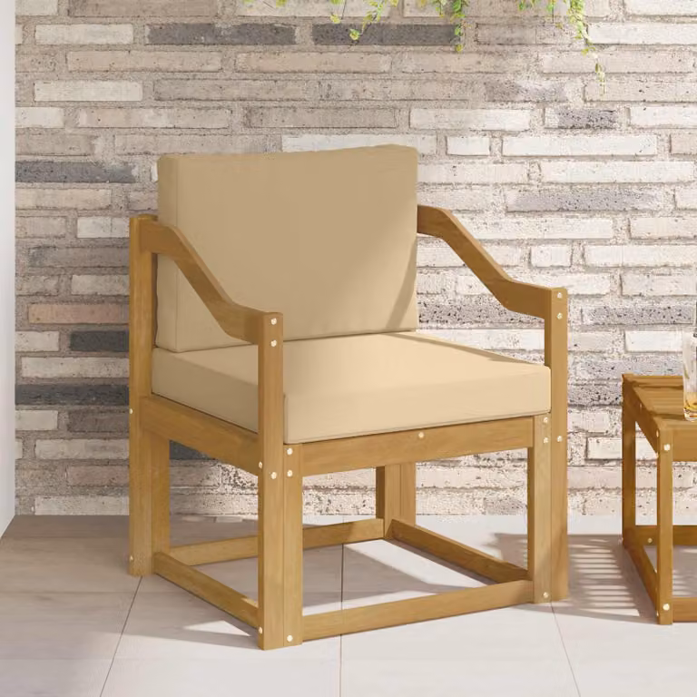 Divano da esterno moderno vidaXL in legno di acacia con cuscini bianchi e beige