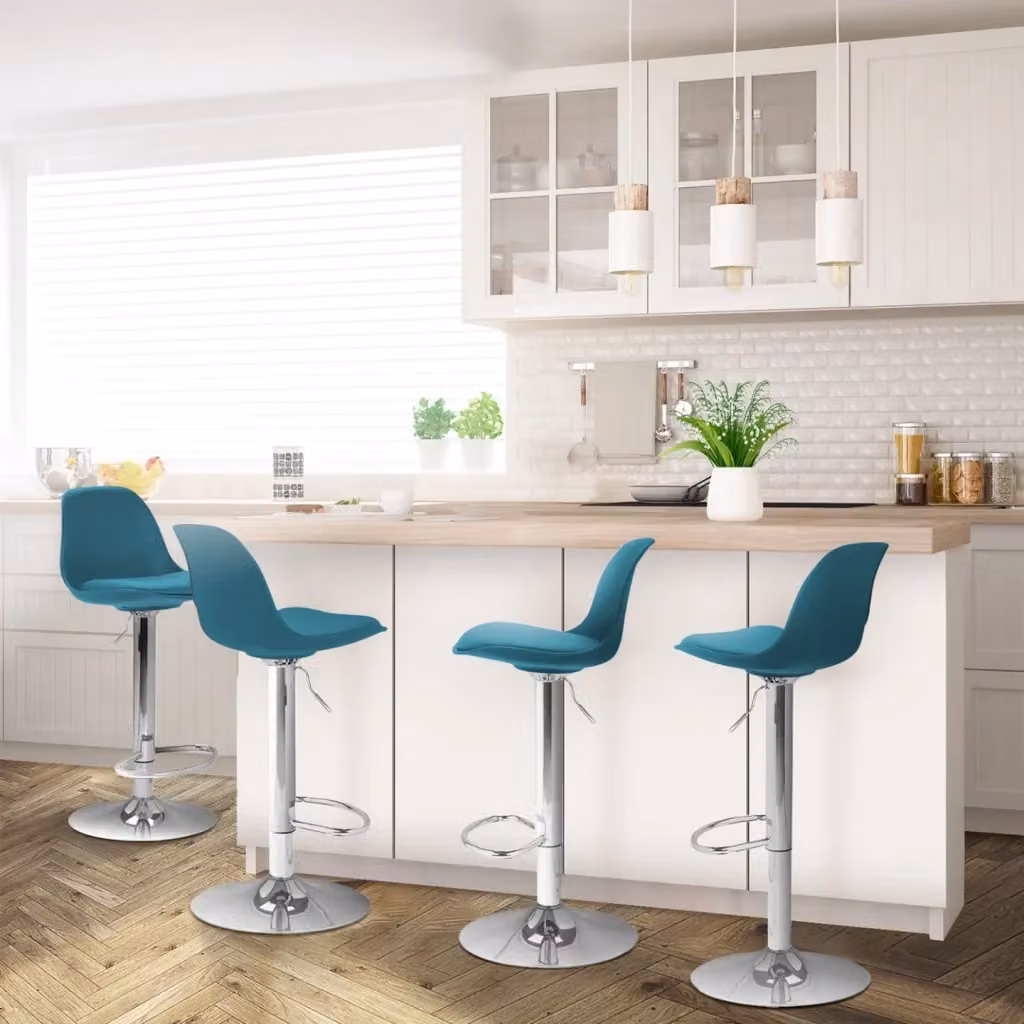 Set di 4 sgabelli da bar IDMarket KARL design blu con seduta in velluto e base girevole 360 gradi – 2