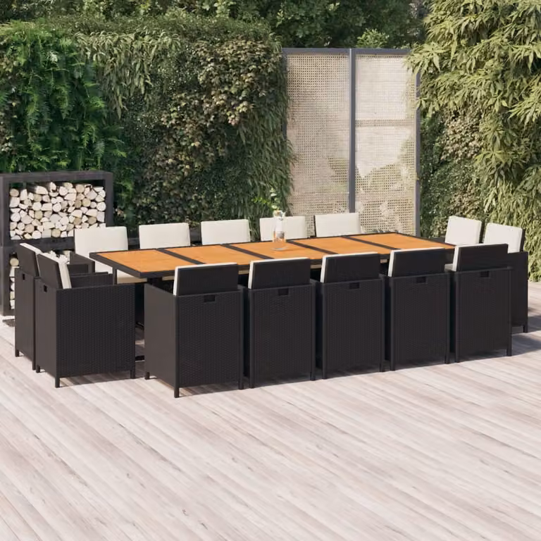 Maison Exclusive - Set da pranzo da giardino 15 pezzi con cuscini in polyrattan nero