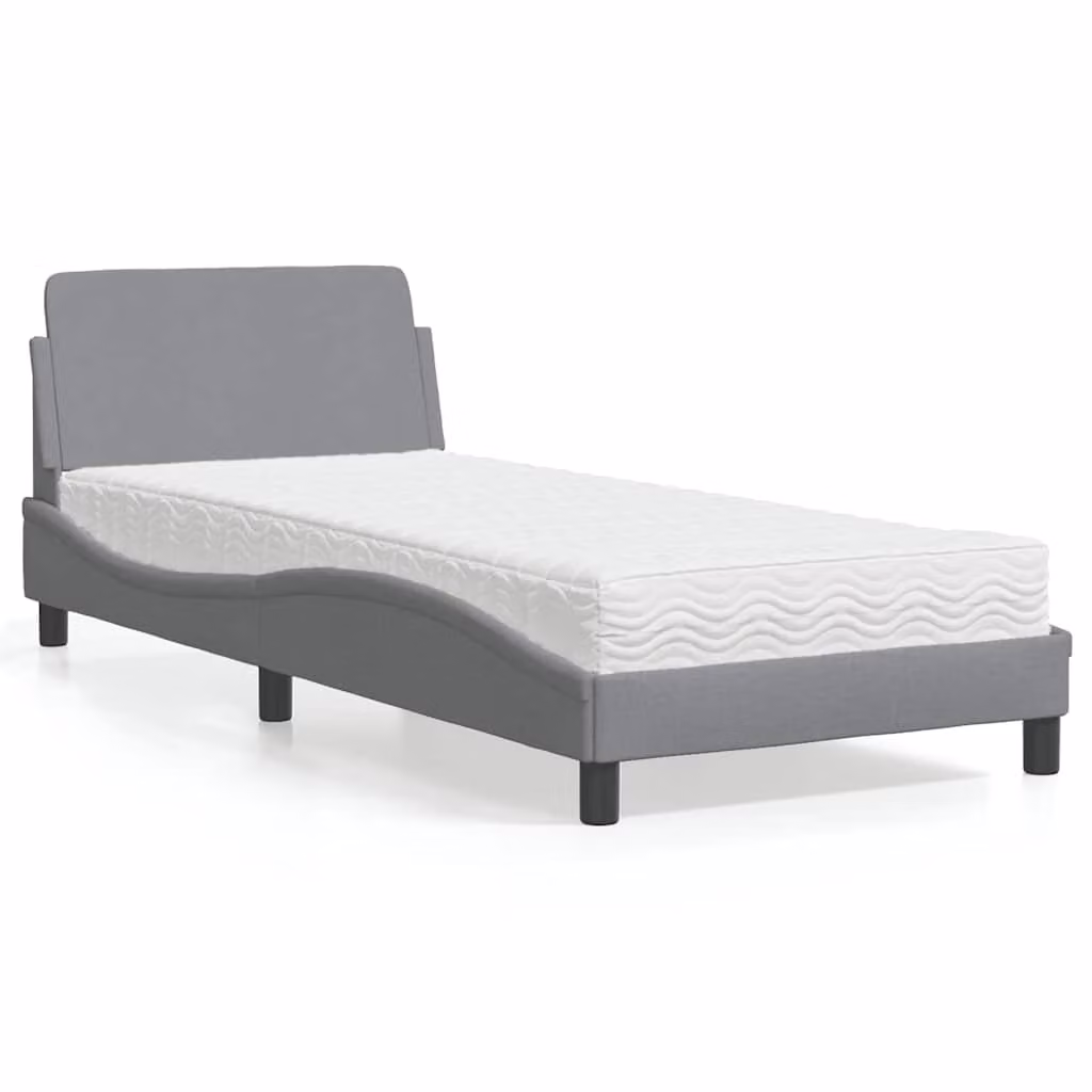 Letto con Materasso Dover vidaXL in Tessuto Grigio Chiaro e Bianco, Dimensioni: 90 x 200 cm