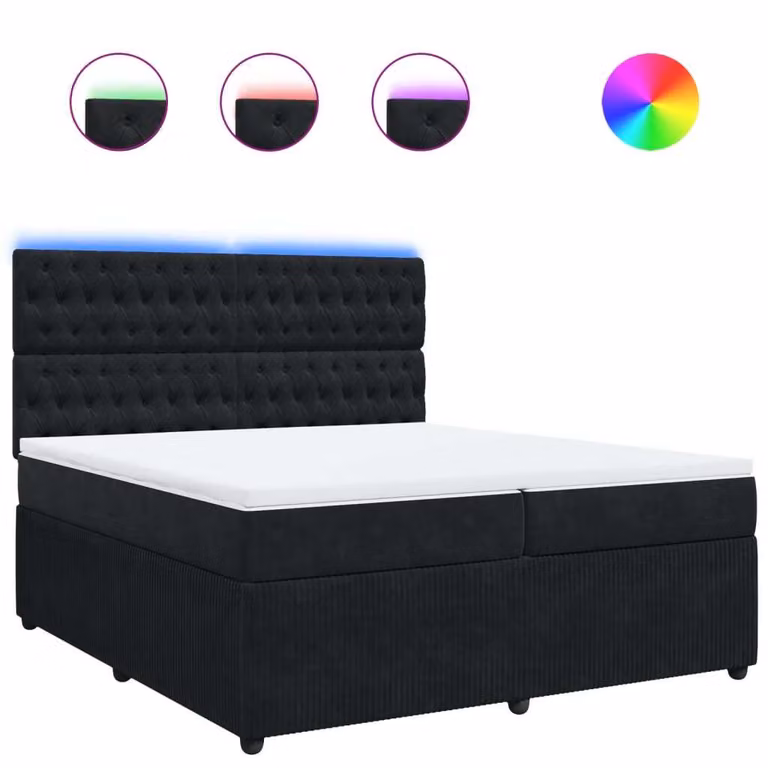 Giroletto a Molle con Materasso Nero 200x200 cm in Velluto