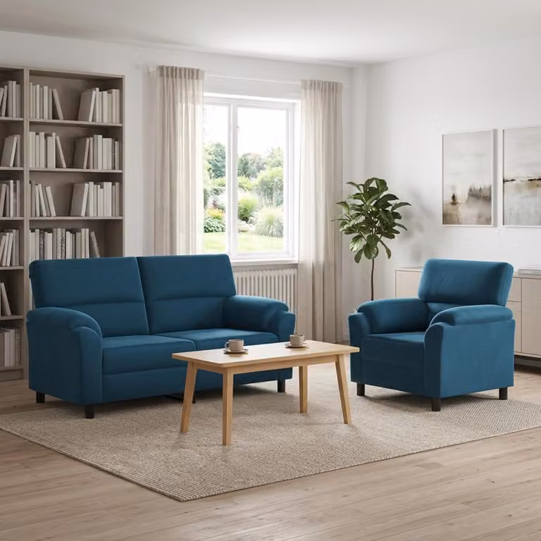 Set di 2 divani moderni vidaXL in velluto blu con struttura in metallo per il tuo soggiorno