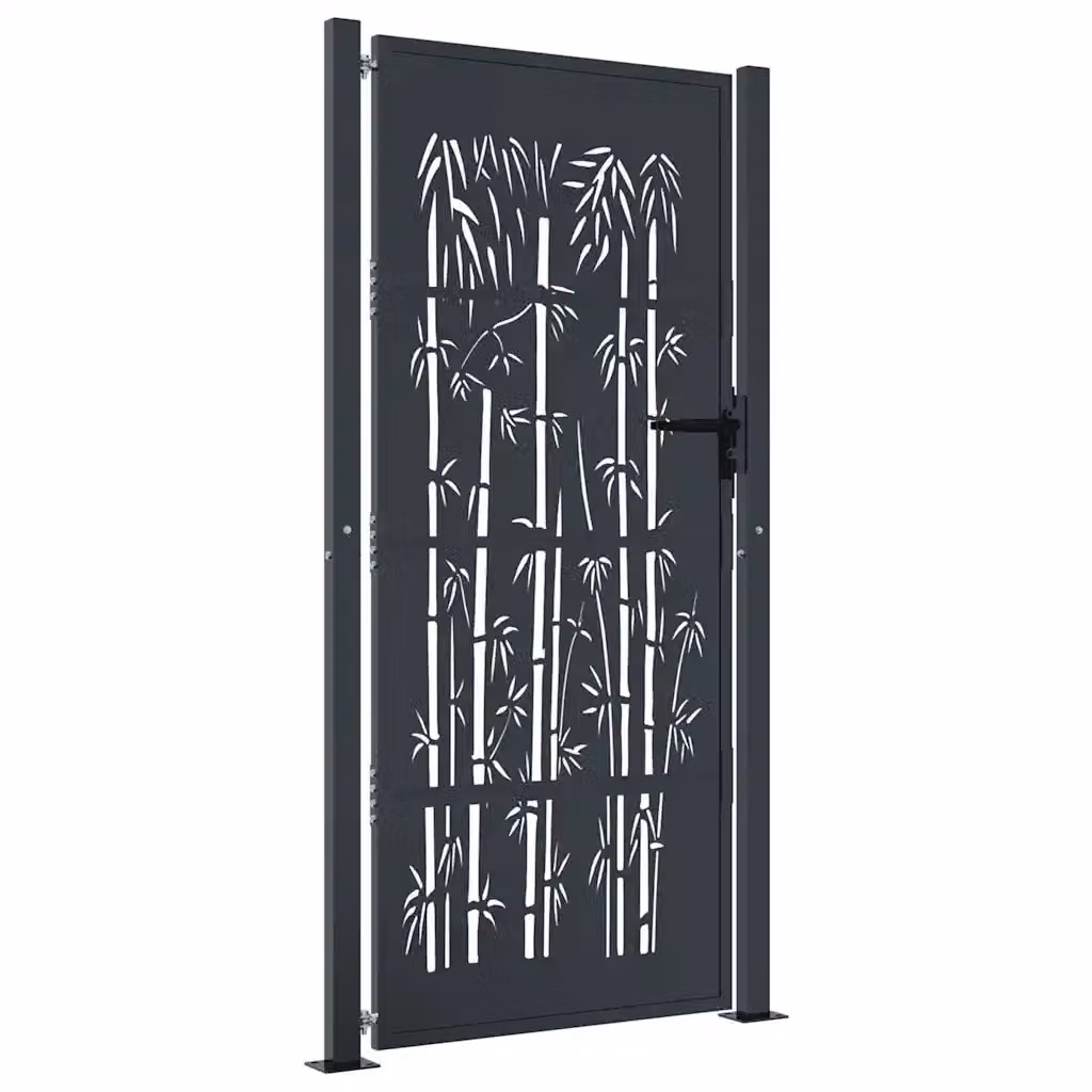 Cancello singolo da giardino vidaXL in acciaio zincato e bambù, colore antracite, L: 110 cm, H: 205 cm – 2