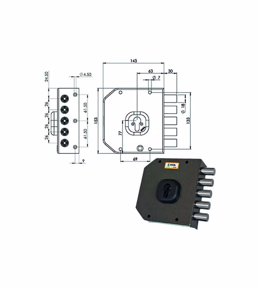 Serratura Sicura Semplice Dx Cilindro  A451 Moia