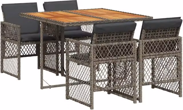 Set da Pranzo da Giardino 5 pz | Set Salotto da Giardino con Cuscini in Polyrattan Grigio
