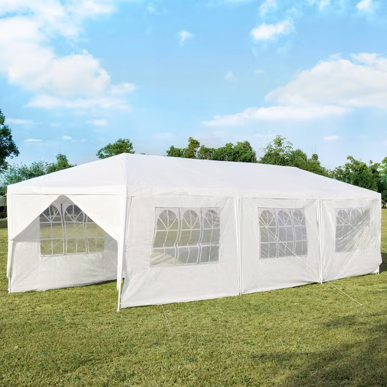 Gazebo impermeabile Costway Bianco con pali in metallo per eventi e barbecue L: 9 m, P: 3 m