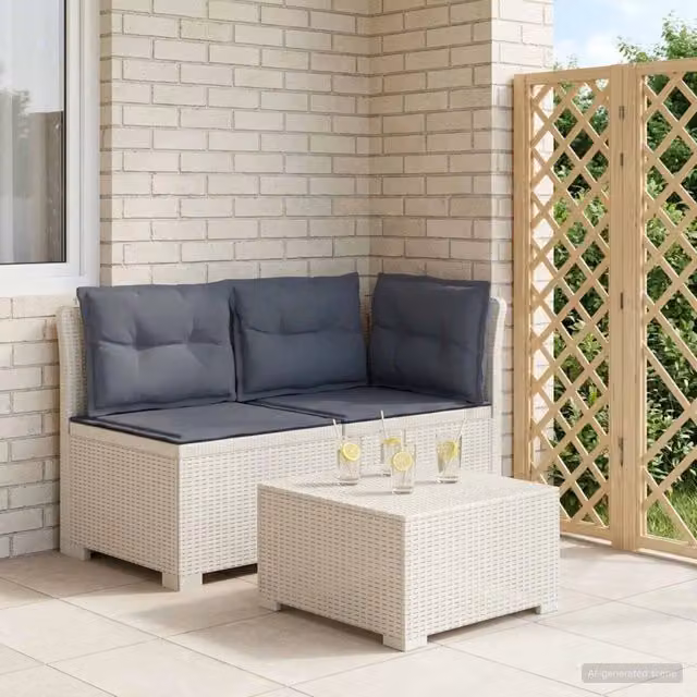 Divano da giardino a 2 posti vidaXL con cuscini grigi e bianchi in stile rattan moderno resistente alle intemperie
