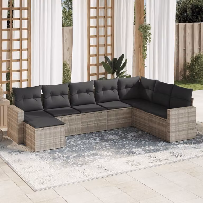 Maison Exclusive - Set Divano da Giardino 8pz con Cuscini Grigio Chiaro Polyrattan