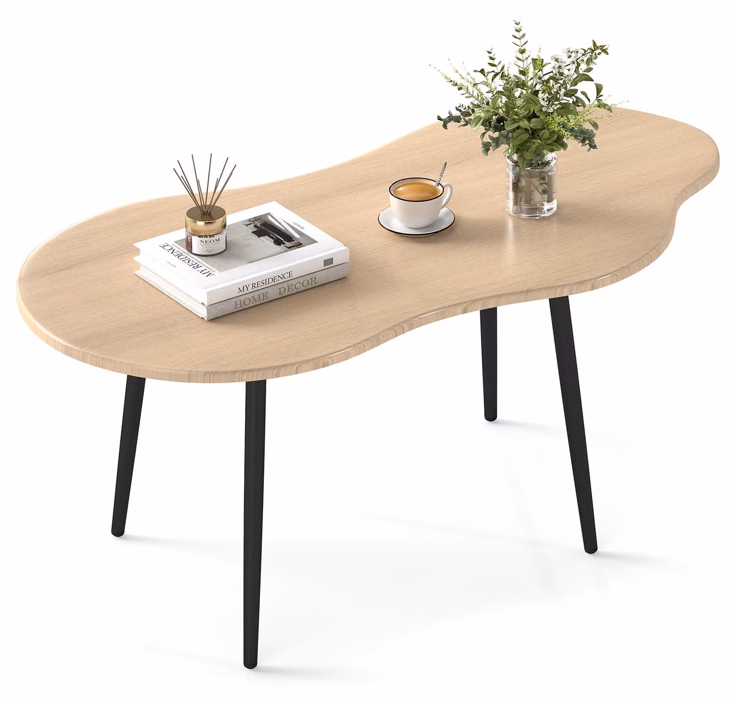 COSTWAY Tavolino in legno, tavolino da salotto a forma di nuvola con struttura in metallo, tavolino da caffè moderno, tavolino da salotto per soggiorno e ufficio, 100x51x44 cm, naturale