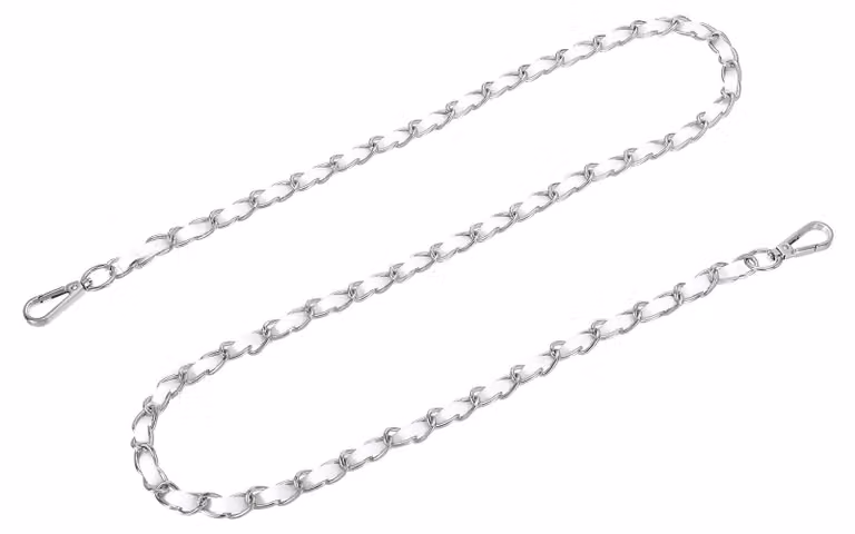 Catena con passanti per borse, in PU/ferro, 119 cm, bianco/argento