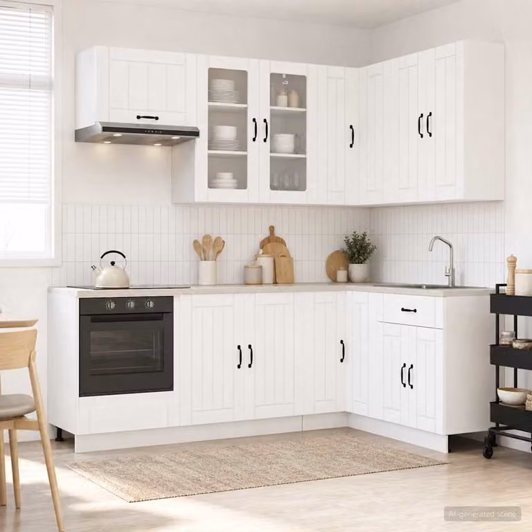 vidaXL Unità Cucina LUCCA 8 Pezzi Moderna in MDF Bianco con Ante in Vetro