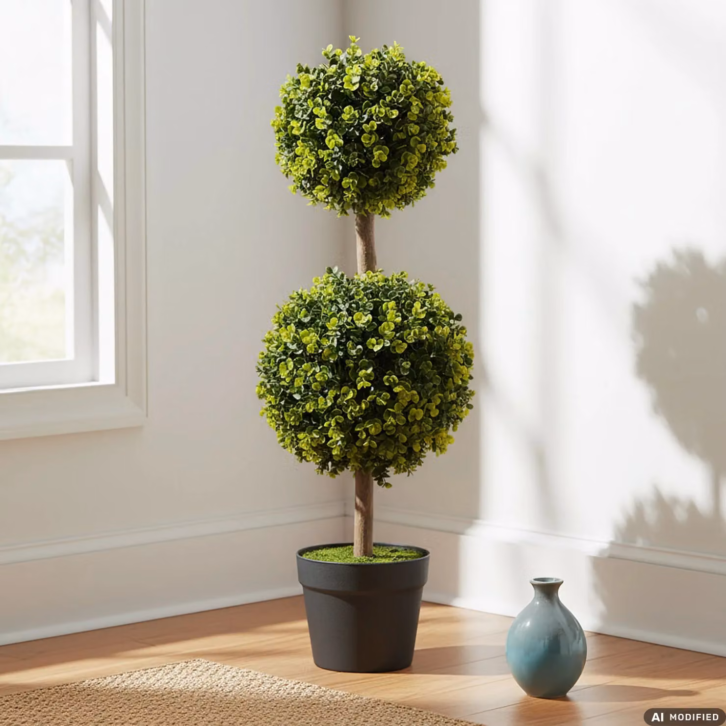 Pianta Artificiale Bosso Doppia Sfera con Vaso VESTIAMO CASA, Colore Verde, H 70 cm, Diametro: 25 cm – 2