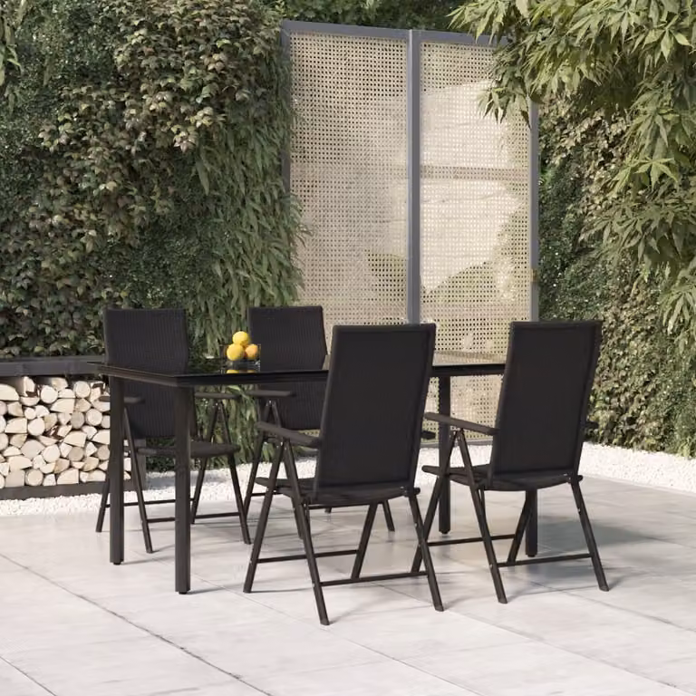 Set da pranzo da giardino vidaXL in 5 pezzi in polyrattan nero con piano in vetro moderno