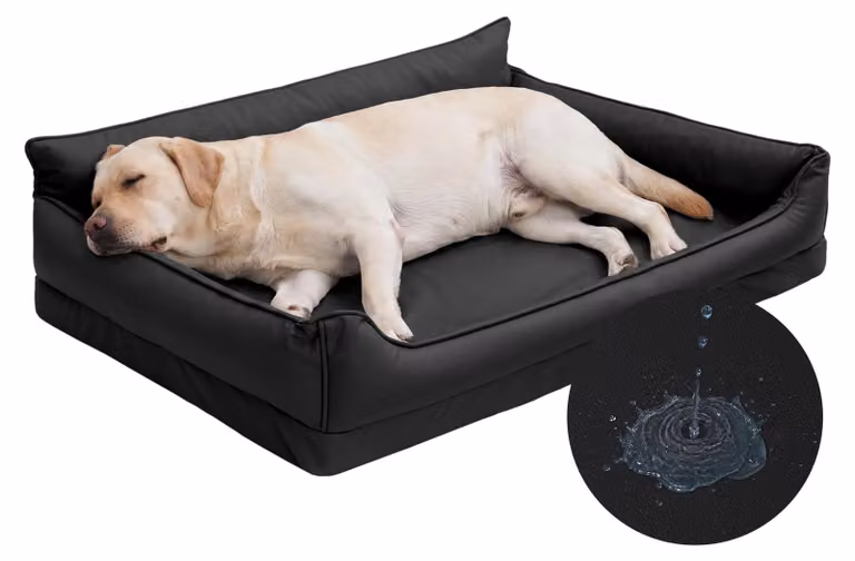 Cuccia ortopedica per cani, impermeabile, dimensioni 91 x 68 cm, realizzata in ecopelle, taglia media, colore nero, adatta sia per interni che per esterni. Divano per cani