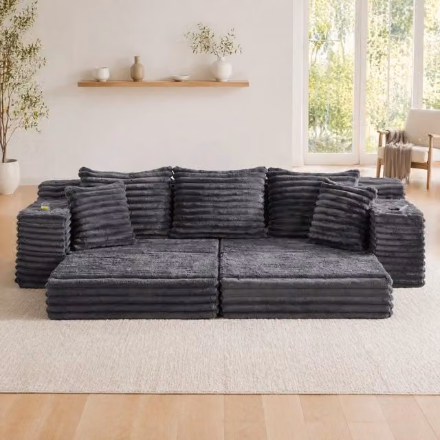 Divano letto 273x98x87 cm grigio scuro – convertibile in tessuto a coste