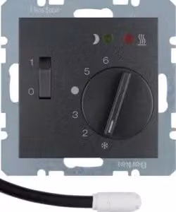 Berker 20341606 Regolatore di temperatura a pavimento con contatto NA, piastra centrale, interruttore a bilanciere, antracite, m