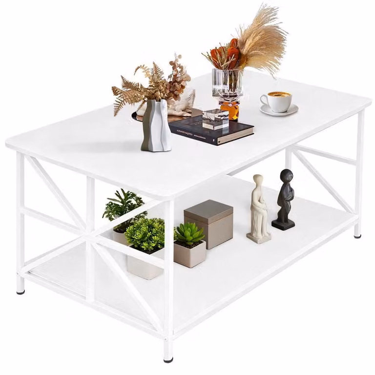 Tavolino da salotto - Tavolino rettangolare - Piano in legno con struttura in metallo - Ripiano inferiore - Design moderno e minimalista - 100x52x47 cm
