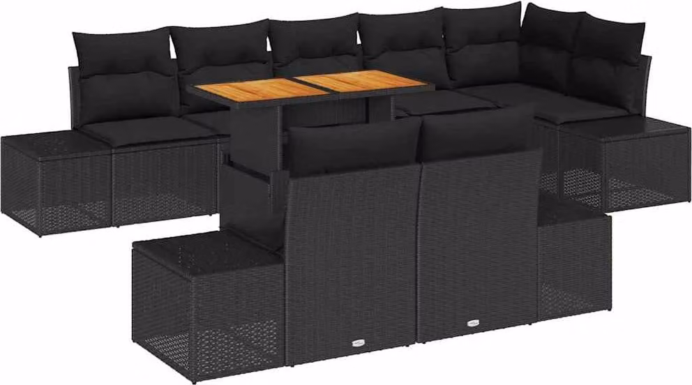 Set Divano da Giardino con archiviazione 9 pcs Nero Poly Rattan