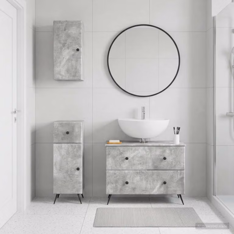 Set di armadietti da bagno 3 pezzi vidaXL BREDA in legno Grigio, design minimalista con vanità e pensili a muro