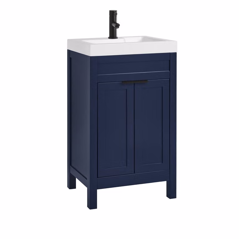 Mobile Bagno Blu Marino da 500mm con Lavabo e Maniglie Moderne Nere con Impugnatura a Dito - Warwick