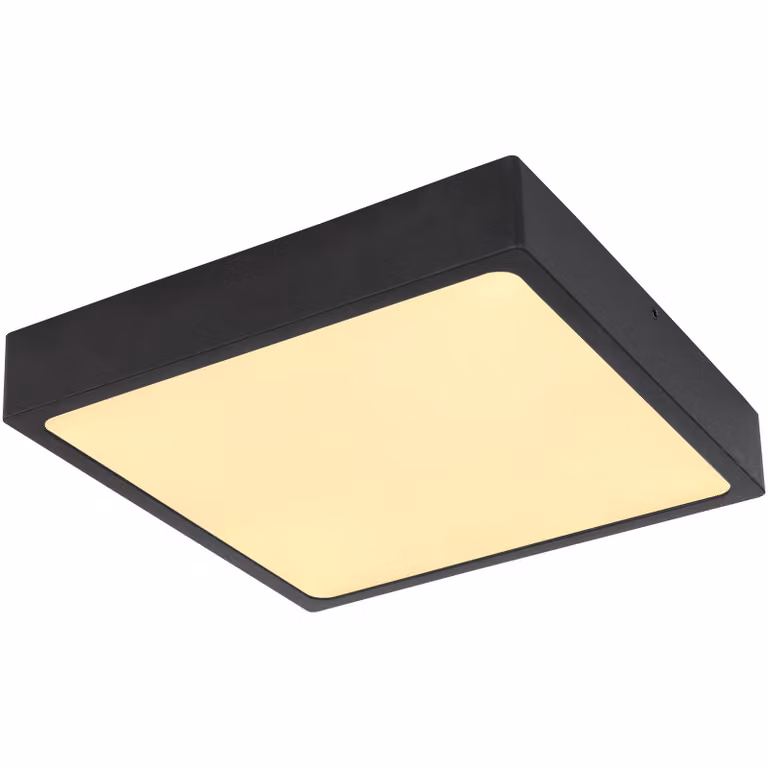 Globo Lighting plafoniera in metallo nero opaco, acrilico opale, satinato, dimmerabile, LxLxA: 170x170x26mm, incl. LED 22W 230V, sorgente 2600lm, potenza 1700lm, 4000K