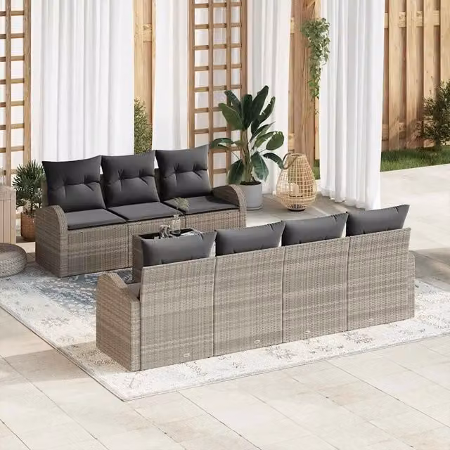 Set Divano da Giardino 8 pz Grigio chiaro polyrattan 3345952