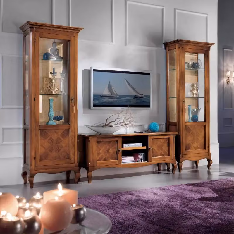 Parete attrezzata classica Bassano con intarsio in legno Mobili 2G L/P/H: 207 x 50 x 3 cm – 2