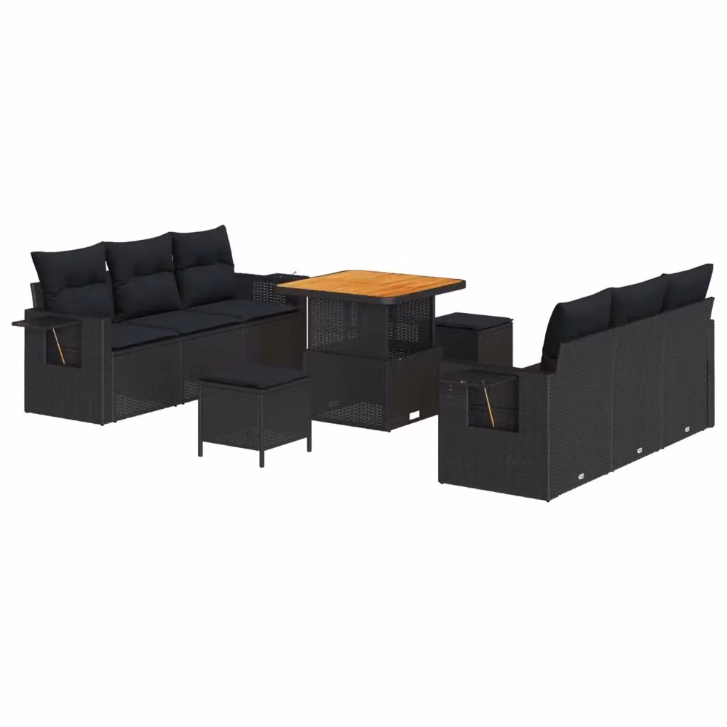 Set Divano da Giardino vidaXL 9 Pezzi Nero con Cuscini e Contenitore per Archiviazione – 2