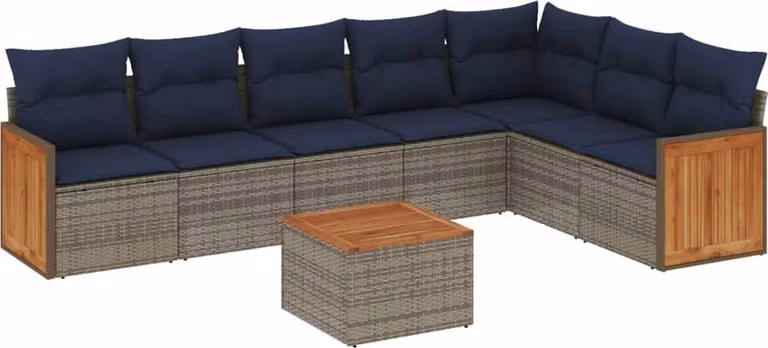 Set Divani da Giardino 8 pz con Cuscini Grigio in Polyrattan