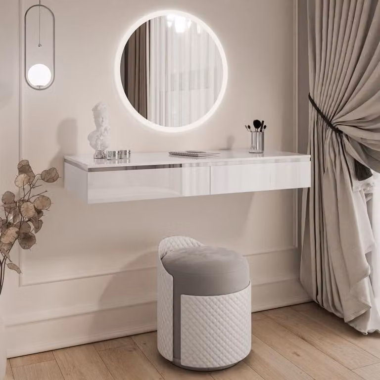 Tavolo da toeletta sospeso AURORA SILVER Bianco lucido